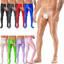Mens Glossy Shiny Silky Crotchless Pantyhose Tights Stockings Hosiery Underwear