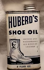 VINTAGE HUBERD'S SHOE OIL TIN 8 OUNCE TIN NICE COBBLER GRAPHICS PARTIAL CONTENTS