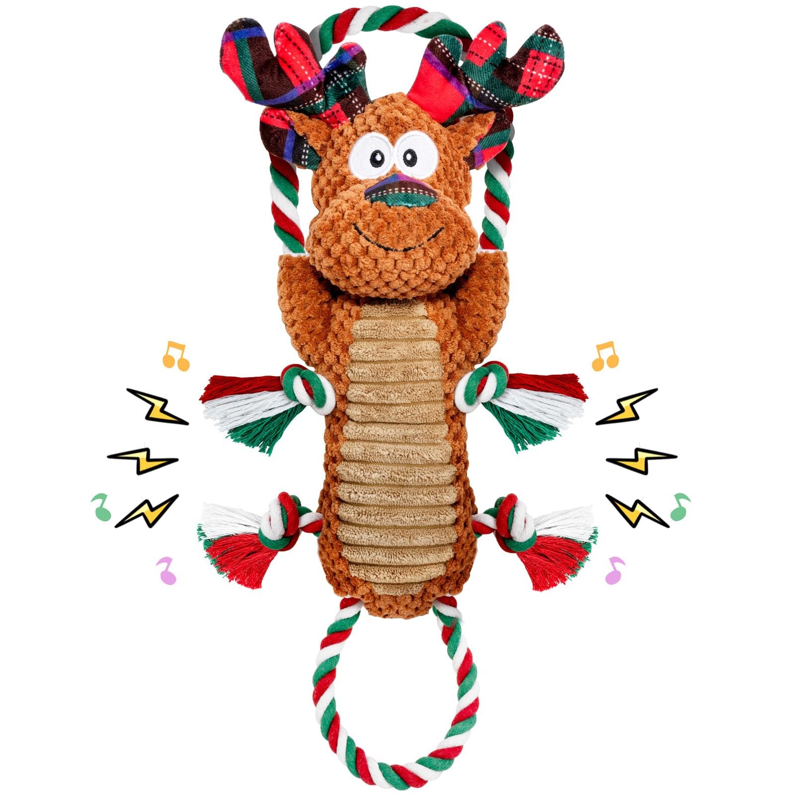 Jouets couineurs de Noël pour chien avec corde de traction haute résistance