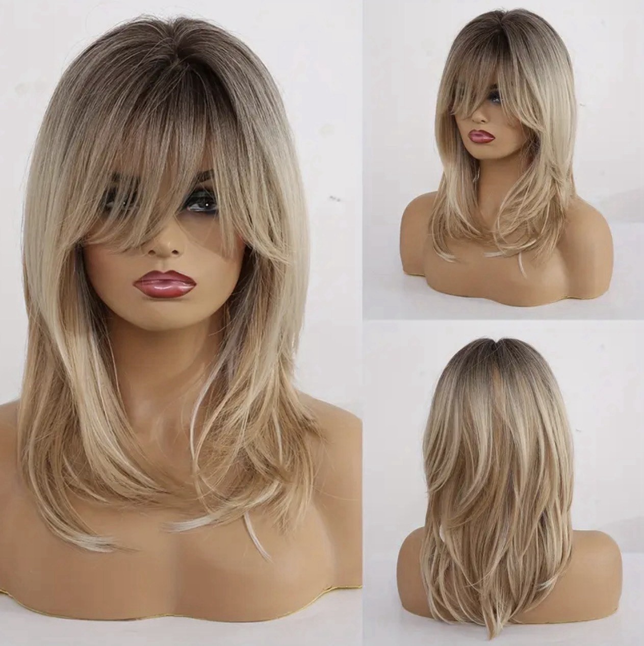 Perruque blonde 46cm à frange droite, idéale pour changer de tête en soirée ou cosplay