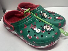 NWT Crocs M6 W8 Disney Mickey Christmas Lined Clogs Green Minnie Mouse Holiday