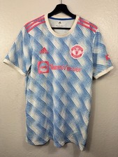 adidas Manchester United 2021/22 Away Soccer Jersey White Blue Red Sz L GM4621