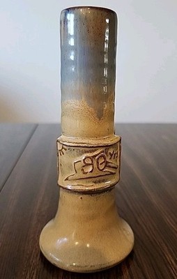 Shearwater Pottery Vase 6'' Blue Drip w Brown stamped James Anderson 90 Yrs Ann.