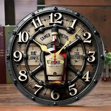 10" Whiskey Barrel Wall Clock Silent Non-Ticking Vintage Retro 2D Flat Man Cave