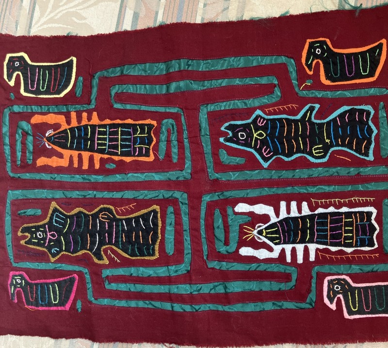 Vintage Mola Kuna Panama Handmade Ethnic Tapestry 11" x 15" quilted Embroidery