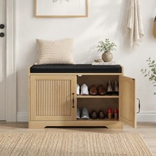 31.5" Oak Entryway Shoe Storage Bench