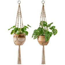Mkono 2 Pack Macrame Plant Hangers Indoor Hanging Planter Basket 40" L, Brown