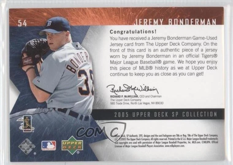 2005 Upper Deck SP Collection SPx Silver Materials /99 Jeremy Bonderman #54 - Image 2 of 2