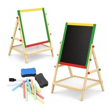 NEW! Adjustable Children Kids 2-in-1 Wooden Easel Black White Board