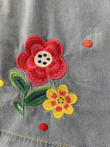 MINI BODEN GIRLS LINED DRESS SIZE 6 BLUE WITH RED COLLAR AND FLORAL APPLIQUÉS - Picture 7 of 7