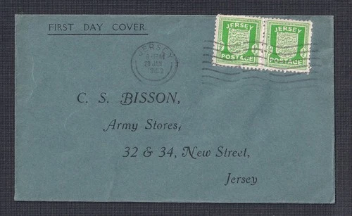 JERSEY CHANNEL ISLANDS 1942 1/2d PAIR ON FIRST DAY COVER LOCAL USAGE