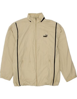 PUMA Mens Tracksuit Top Jacket Large Beige Striped Polyester TI13