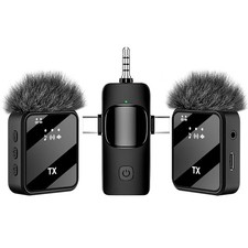 3-in-1 Mini Wireless Lavalier Microphone for iPhone, Android Camera - Ideal...