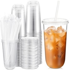 50 Sets Clear Plastic Cups with Lids and Straws, Disposable Iced Coffee Cups ...