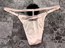 VICTORIA'S SECRET S PINK SATIN SMOOTH CAT NOSE ADJUSTABLE STRAP V STRING PANTIES