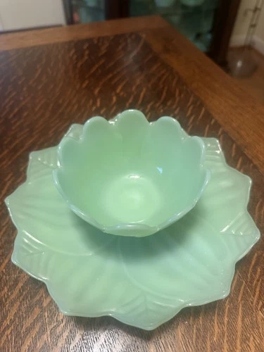 Fire King Jadeite Leaf and Blossom Plate and Bowl
