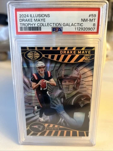 2024 Panini Illusions Drake Maye #59 Trophy Collection Galactic (RC) PSA 8
