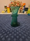 Vintage Blenko Green Crackle Glass Vase 5 1/2" Tall