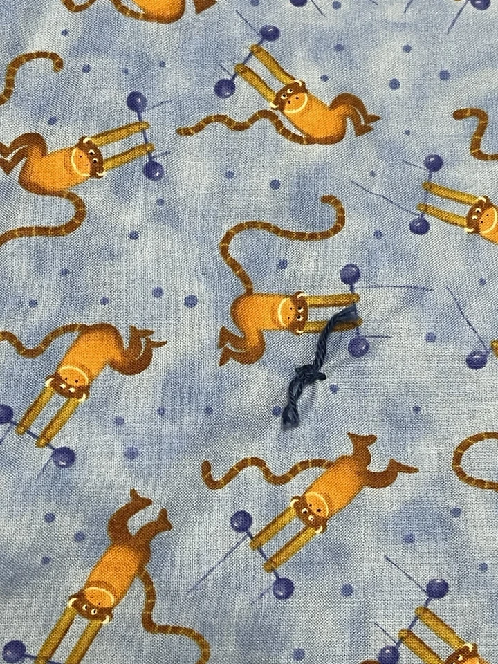 Monkey Blanket Blue Brown Cotton Quilted Swinging Handmade - Image 4 of 4