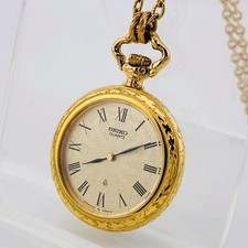 Seiko 1400-0190 Pocket Watch Necklace Gold 68cm Chain Rare Quartz Limited