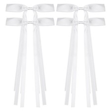4Pcs Hair Ribbon Bows for Women, Bowknot Hair Clips with Long Tail White 