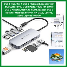 Efficient 9-in-1 USB C Dock with 5 USB Ports  Lightning-fast 4K HDMI Output