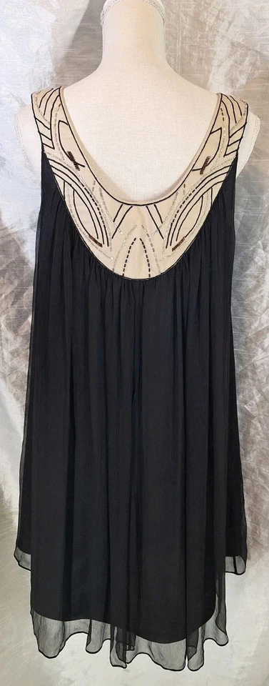 NWOT LAUNDRY BY DESIGN Sz12 Silk/Linen Beaded Sleeveless Shift Dress Flowy Black - Image 4 of 4