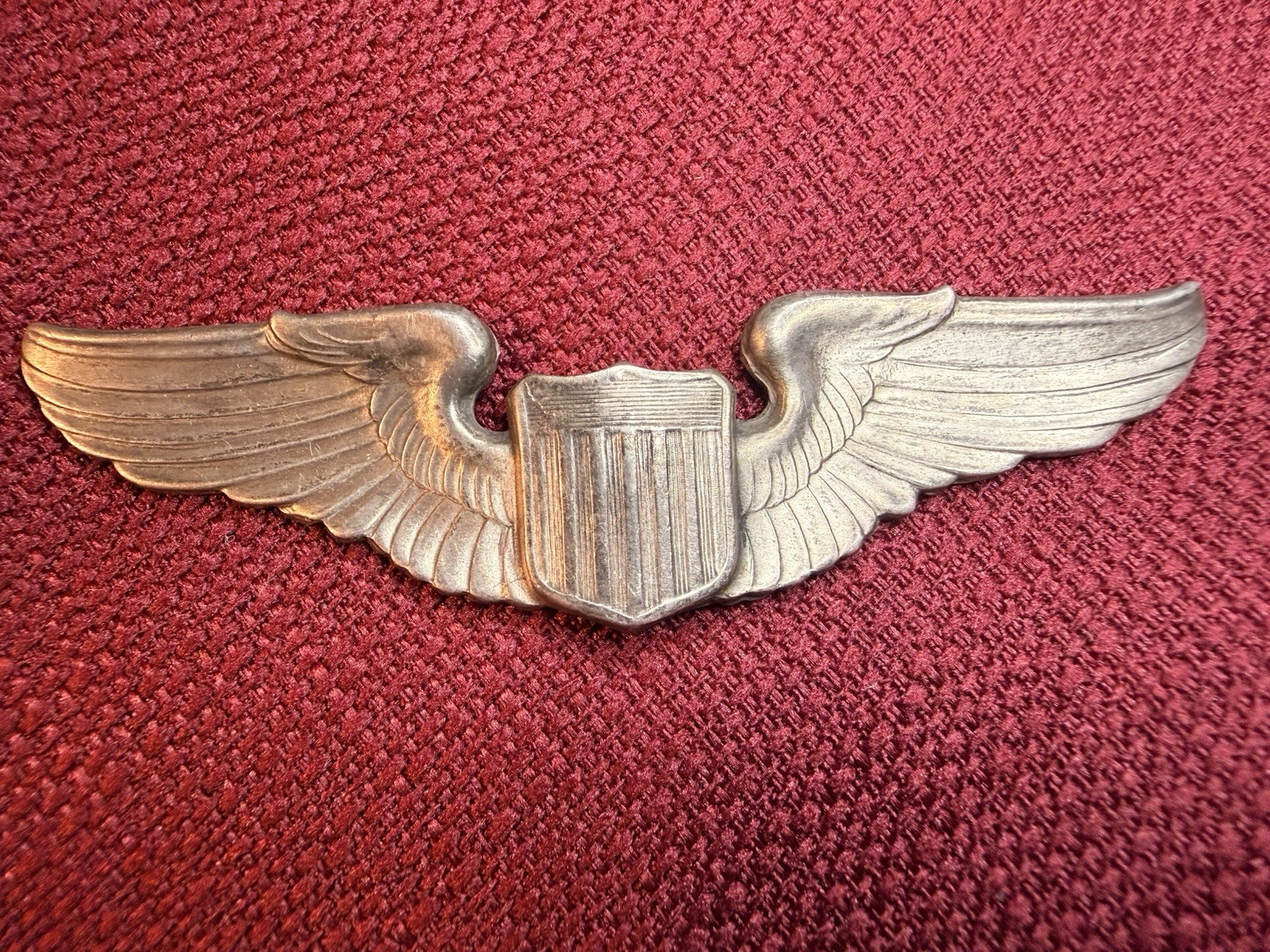 ORIGINAL WW2 US Army Air Force AAF Sterling 3-Inch Pilot Wing Badge Pin Meyer