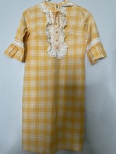 Vintage 1979  s Plaid And Lace Dress / Prairie Cottage Core Dress/white  orange