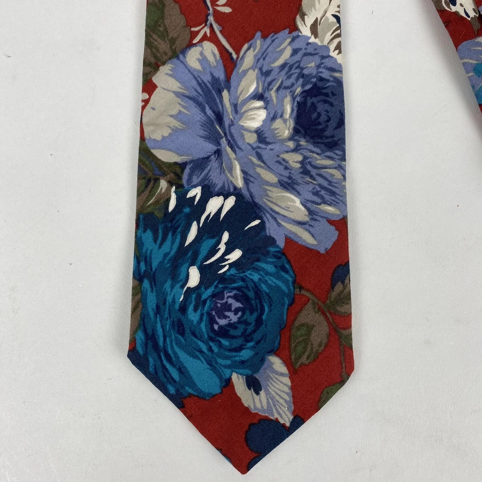 Corbata Floral De Colección American Eagle Outfitters 100% Algodón 54" Flor Rojo Azul Foto 3 de 4