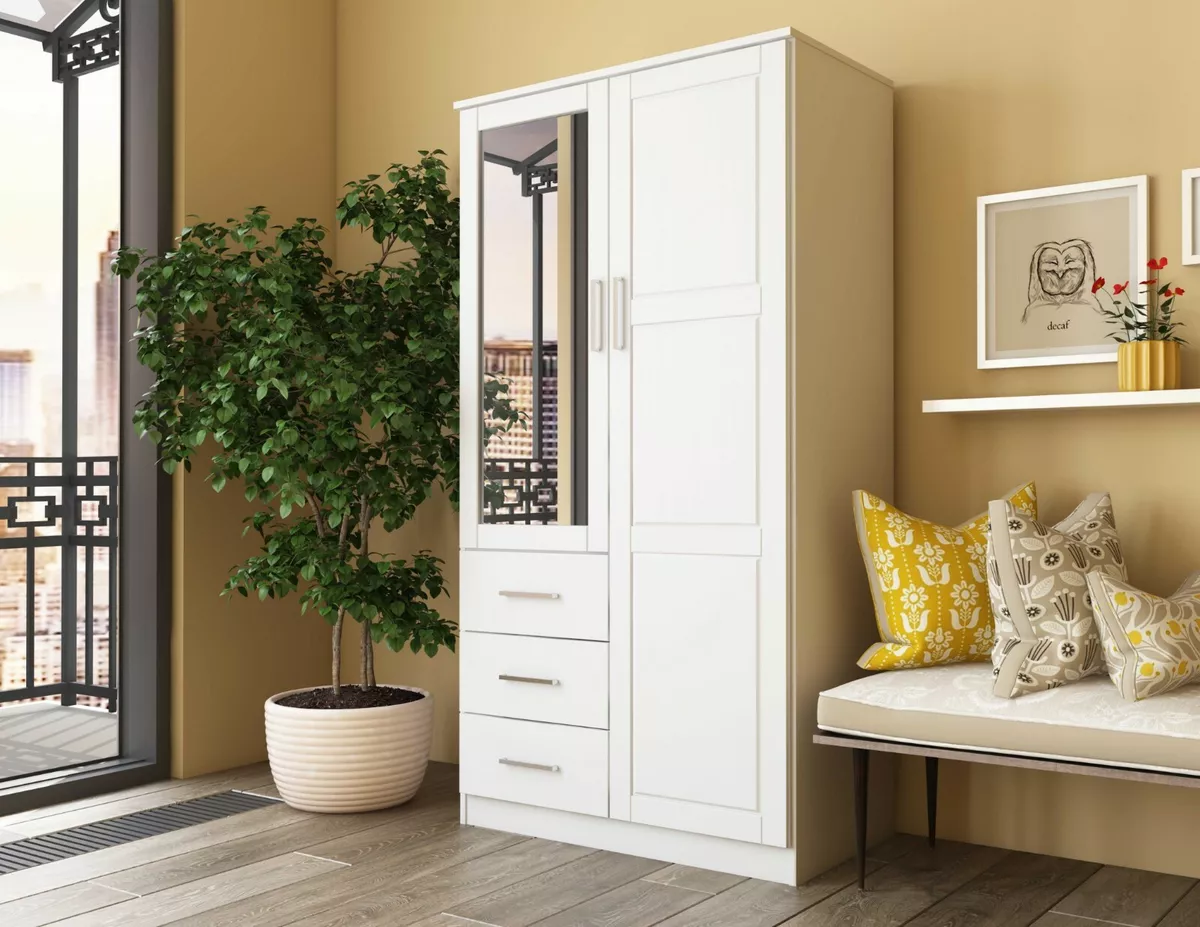 A Modern Single Sliding Door Closet With Drawers