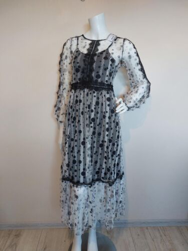 New Oasis long sheer white black casual party formal cocktail dress size XS - Picture 1 of 9
