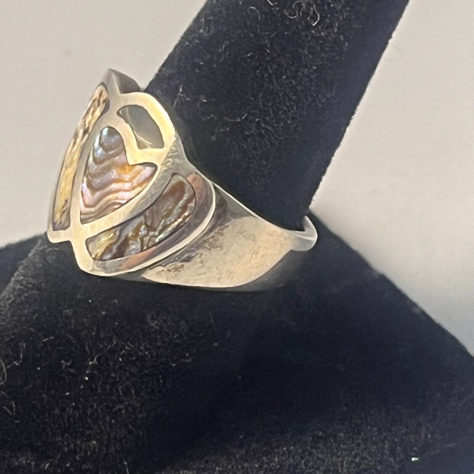 925 Solid Sterling silver Abalone Ring Hearts gen… - image 8