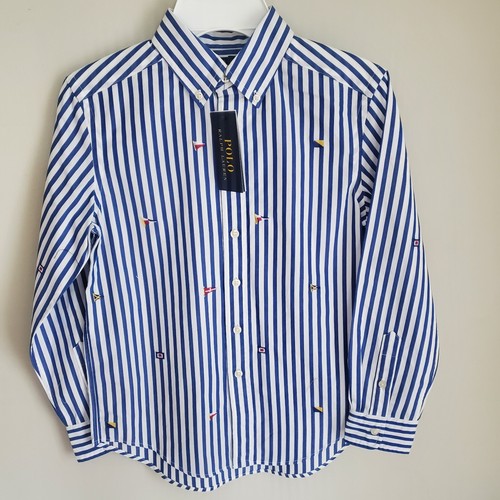 Polo Ralph Lauren Sailing Flag Striped Cotton Poplin Shirt Boys Size 8 - Picture 2 of 5