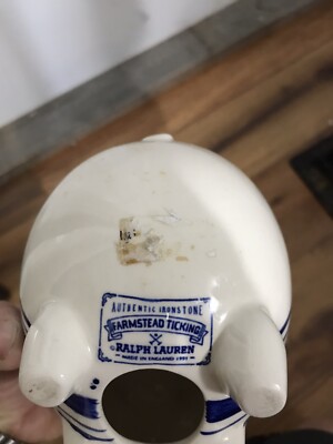 Ralph Lauren White Ironstone Farmstead Ticking Blue Stripe Piggy