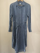 NWOT! GAP Midi Shirt Dress Belted Lyocell Navy White Stripe Women's L #p95-336
