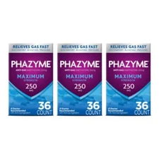 Phazyme Maximum Strength Gas and Bloating Relief 36 Fast GELS | Pack of 3