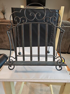 Metal Decorative Cookbook Stand Book Holder Easel Weighted Chains Black EUC S8