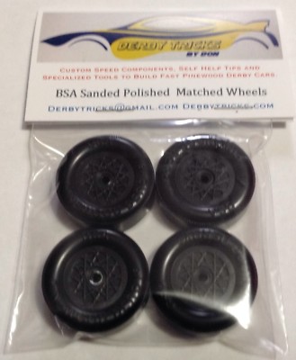 Pinewood Derby Lightly Sanded & polished Speed Wheels ALL LEGAL BSA 