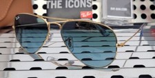 New Ray Ban RB3025 001/3M Aviator Large Sunglasses Gold w/55mm Blue Gradient