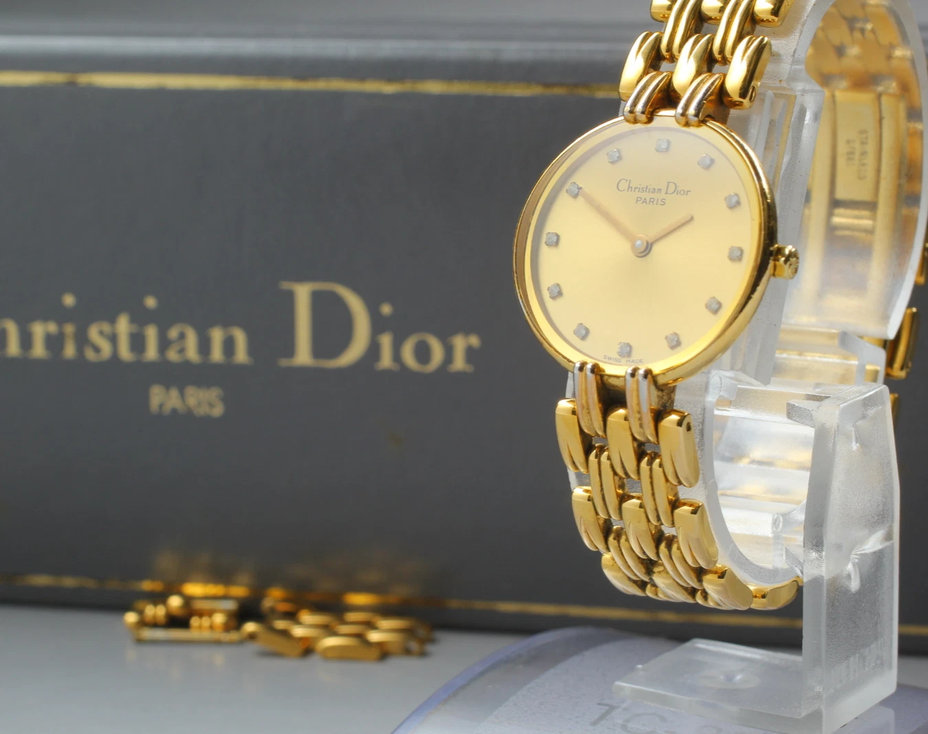 [Exc+5+++ avec boîtier] Montre femme Christian Dior Bagira D44 155 quartz plaqué or