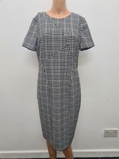 M&S ladies Black White Check midi length smart work formal pencil dress UK 8/10