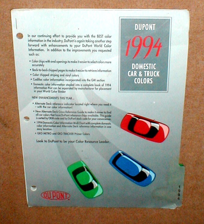 Dupont Domestic 1994 World Color Information Paint Chip Guide Ford
