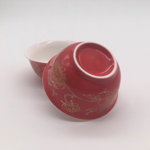 2pcs/lot Wedding Tea Cup Peony Print Red Small Volume Personal Cup For Pu'er Tea - Picture 7 of 12