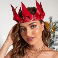 RED Crown Leather Headpiece, QUEEN, HALLOWEEN HEADPIECE 