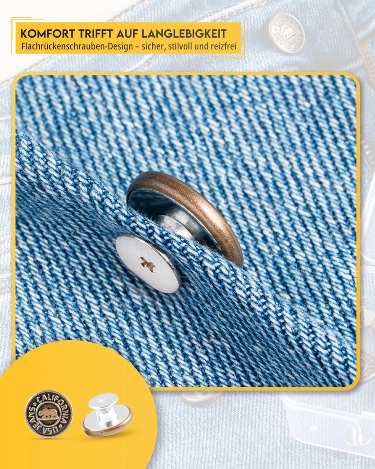 Jeansknöpfe 17mm 12 Metall-Ersatzknöpfe Mini-Schraubenzieher für einfache Ins... - Bild 4 von 4