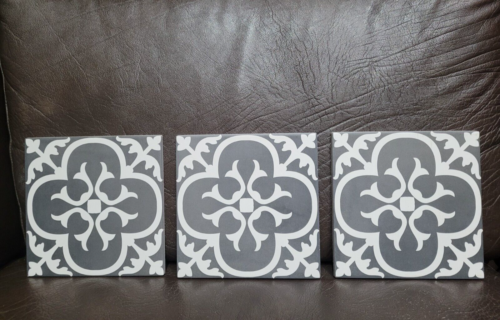 FRASSINORO 'Neo Gatsby' Floral Dark Grey/Putty Square Wall/Floor Tile 20cm x 3 - Picture 1 of 6