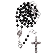Black Wedding Rosary with Special Intertwining Rings Religious Matrimony Gift...