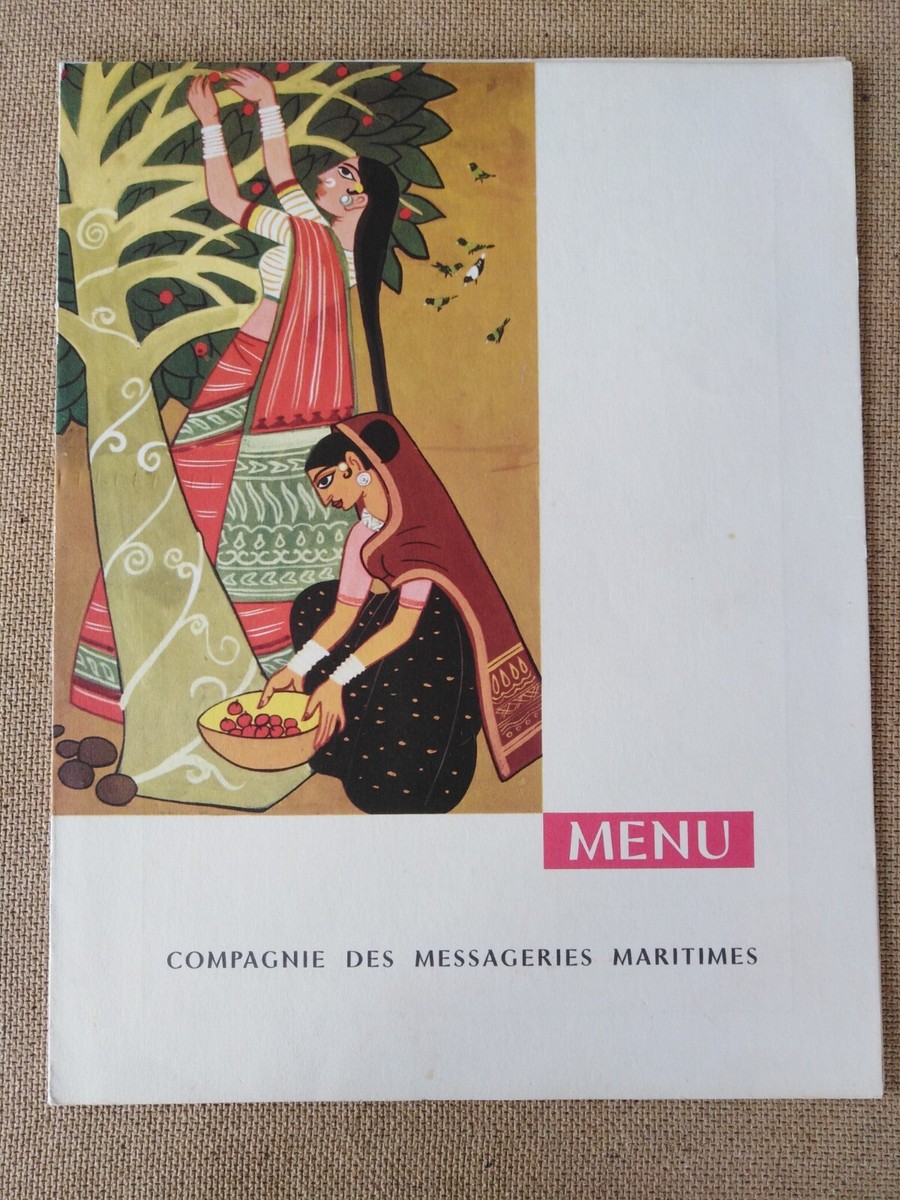 1959 Lot de 2 menus Cie messageries maritimes Navire Cambodge