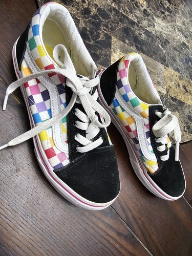 Vans Rainbow Checkered Sneakers Shoes Youth Kid's Size 3 Low Tops - Picture 3 of 7